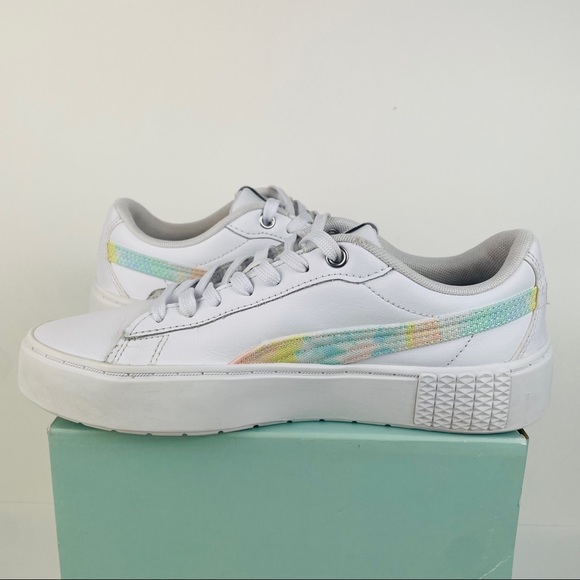 Puma Smash Platform V2 White Tie-Dye Logo Sneakers 383922-01 Women’s Size 7.5 - Picture 10 of 10